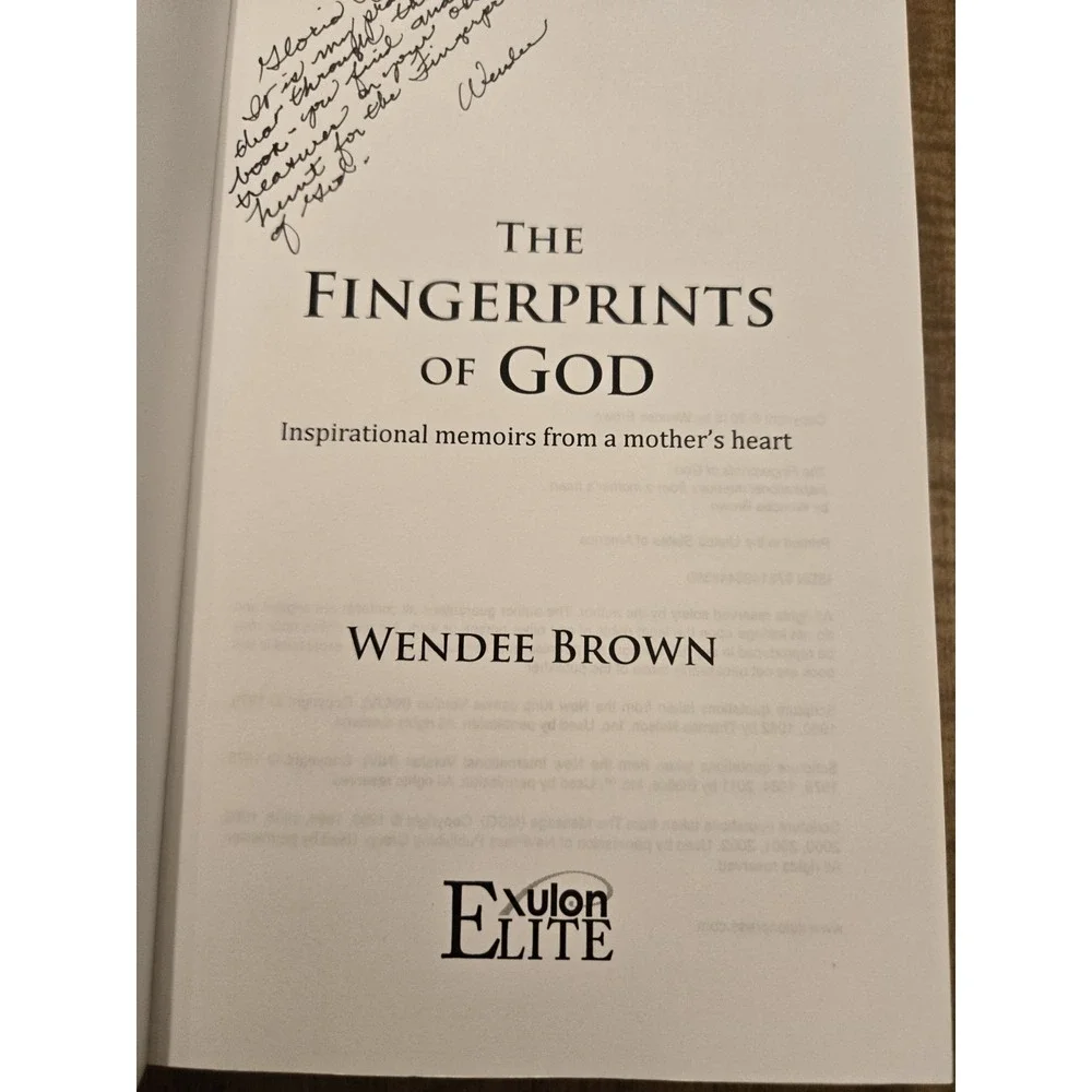 The Fingerprints of God By Wendee Brown Signed Inscribed By Author Paperback